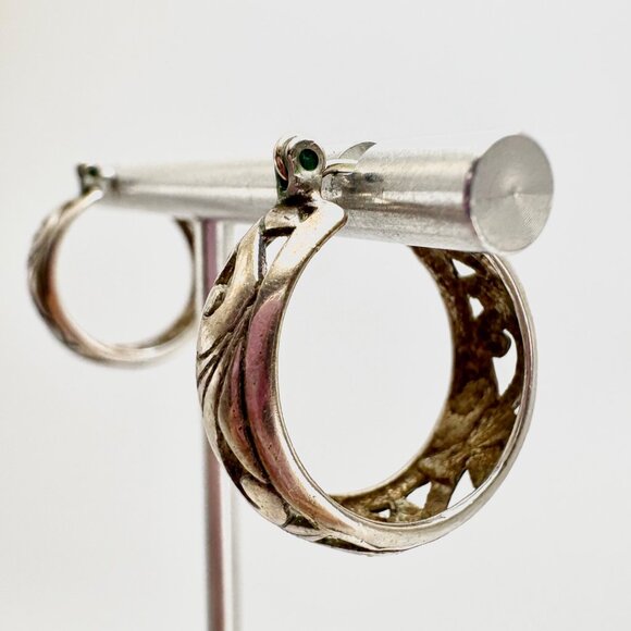 VTG Sterling Silver 925 Scroll Design Hoop Earrings Size 0.75" Diameter - Picture 5 of 11
